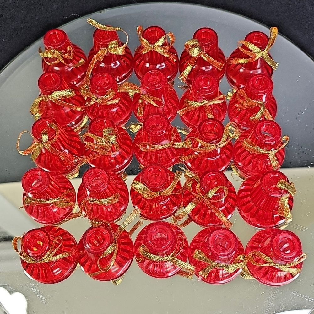 Vintage Mini Light Red Bell Overs Set Of 25pcs Christmas Light Covers Good Cond - Picture 8 of 9